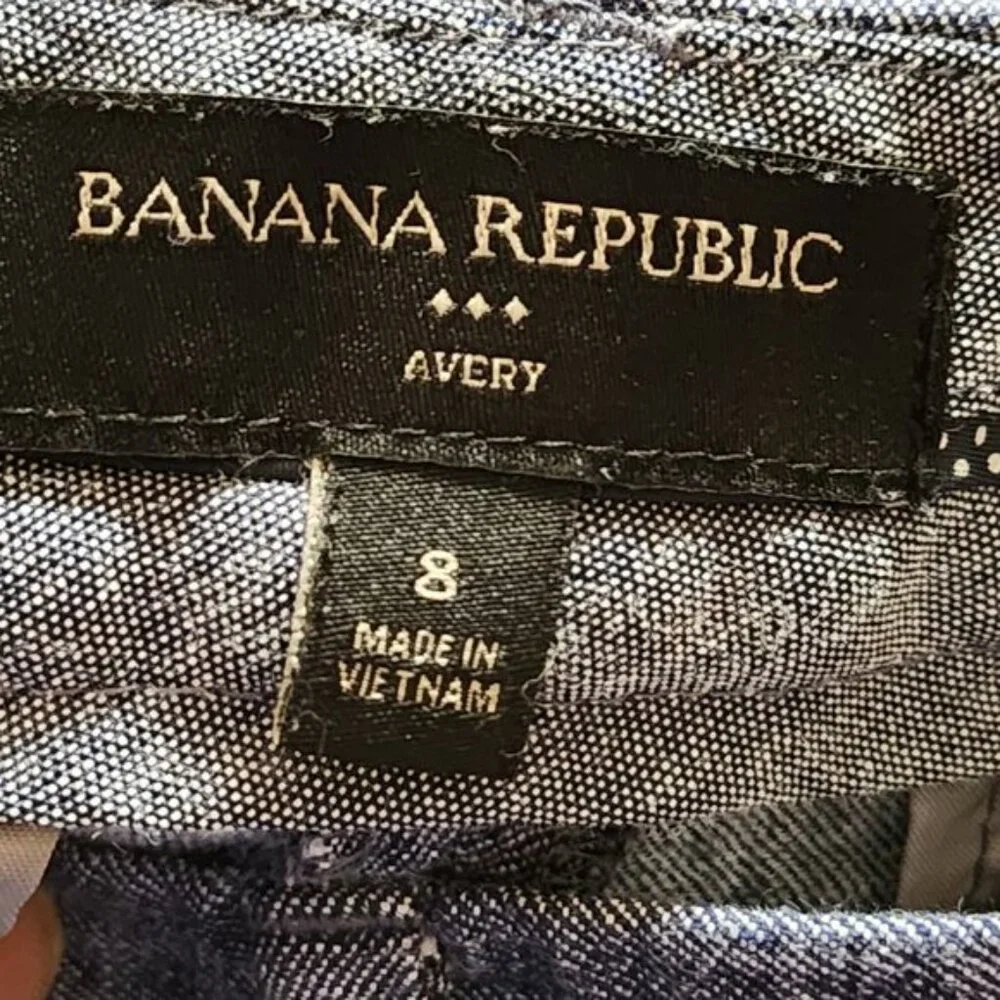 Banana Republic Blue Chambray Linen Cotton Mid Rise Avery Ankle Pant
